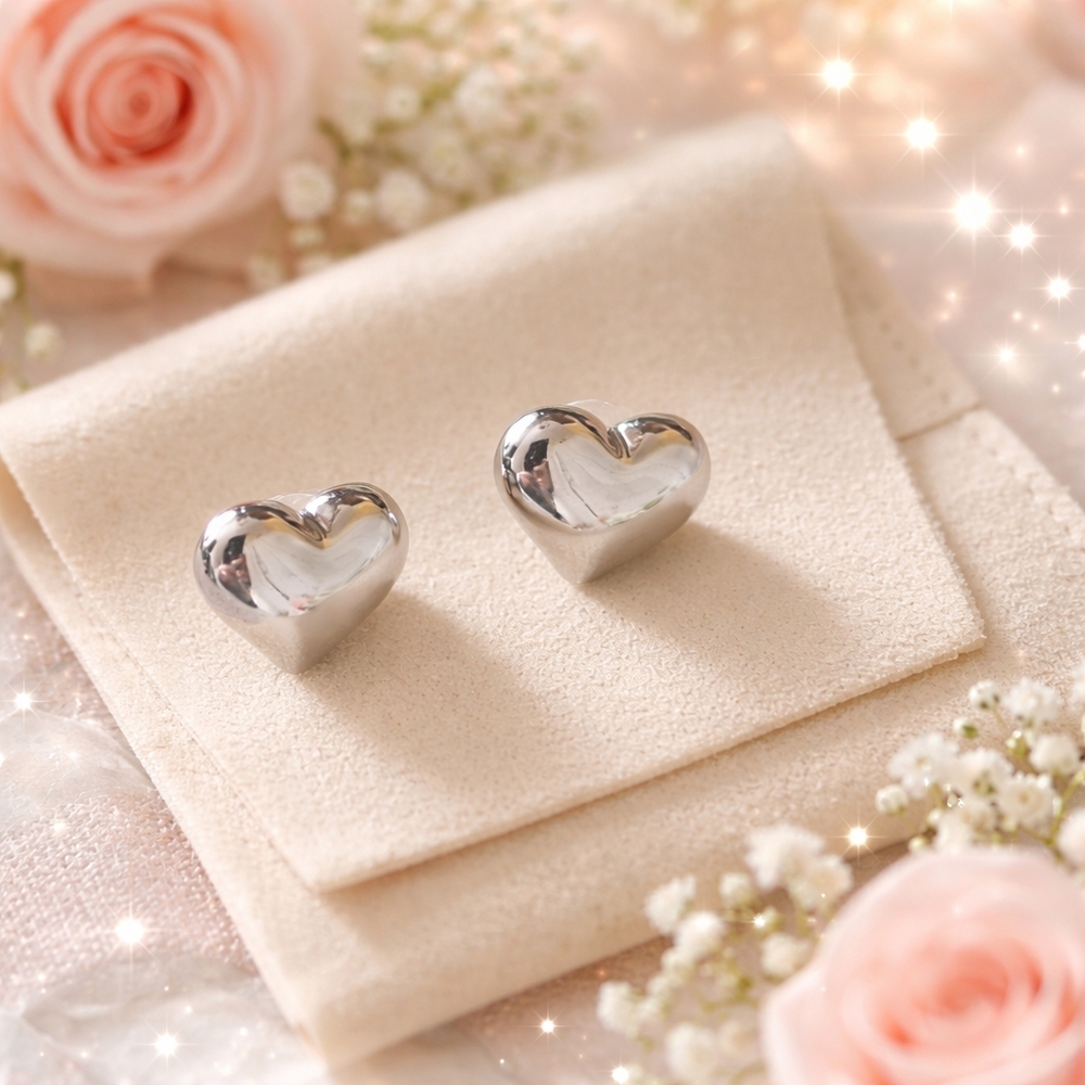 Silver Heart Stud Earrings